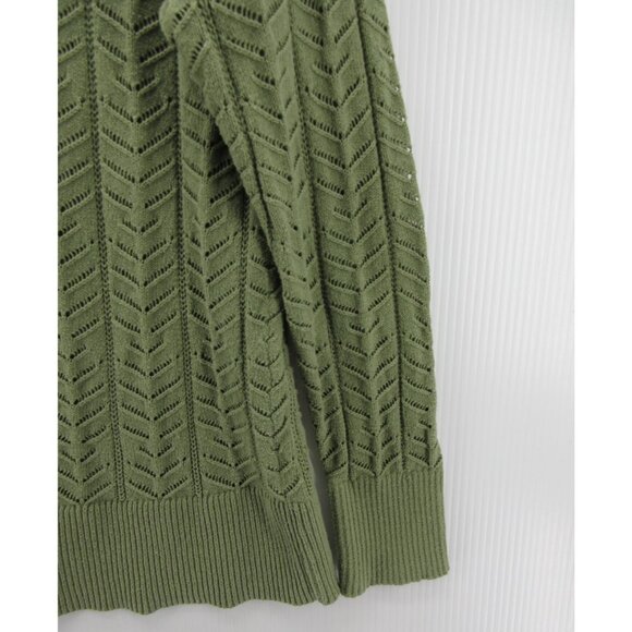 LL Bean Sweater Large Olive Cardigan Pointelle Button Up Scoop Neck - Picture 3 of 10